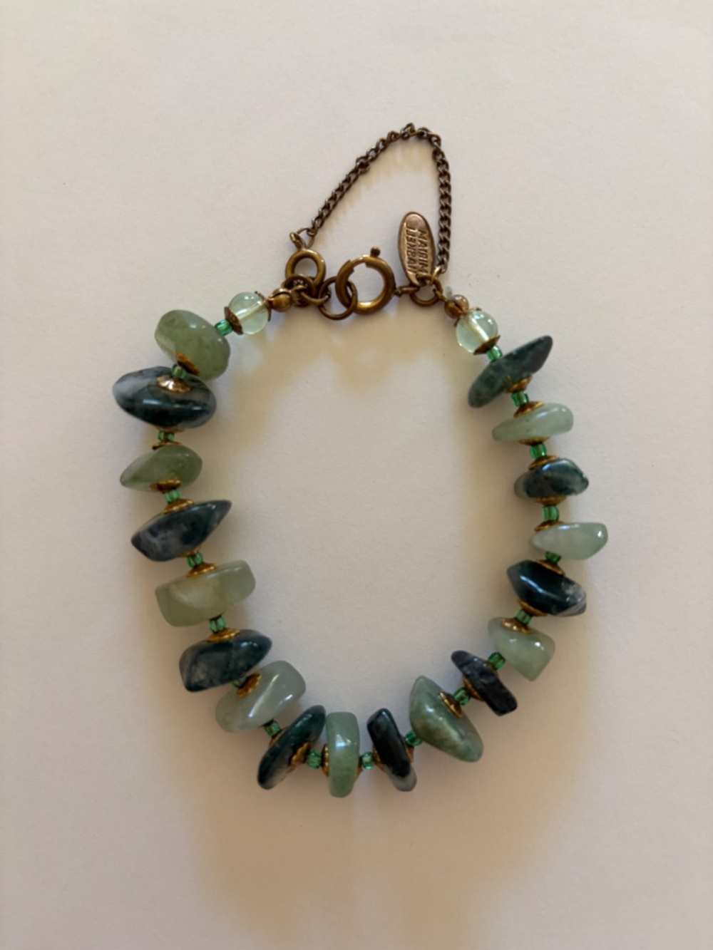 Vintage Miriam Haskell Mixed Green Beaded Stone Bracelet